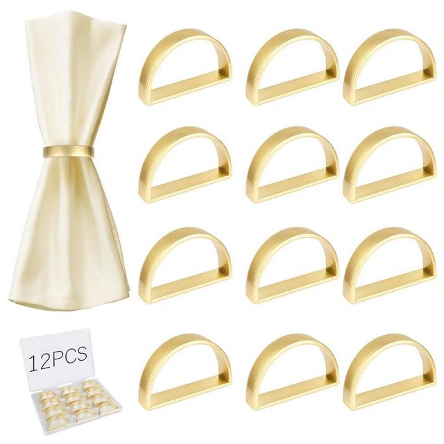 Stainless Steel Napkin Rings Metal Napkin Ring Holders, Yimerlen Holder Serviette Buckles for Family Dinner, Wedding, Party (Semicircle Matte Gold) 12 Pcs