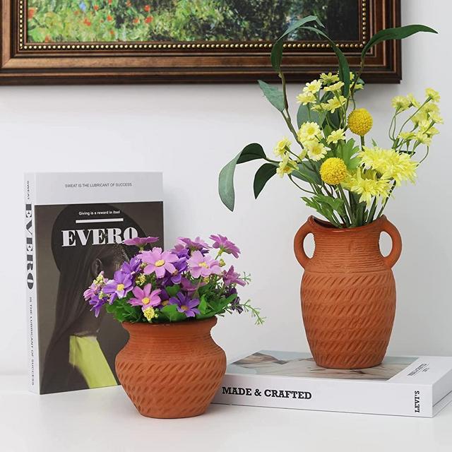 Terracotta Vases Sets, Clay Vases for Flower, Wide Mouth Vases for Decor, Rustic Home Decor Vases for Flowers, Rustic Farmhouse Decor, Living Room Decor and Accessories (2)