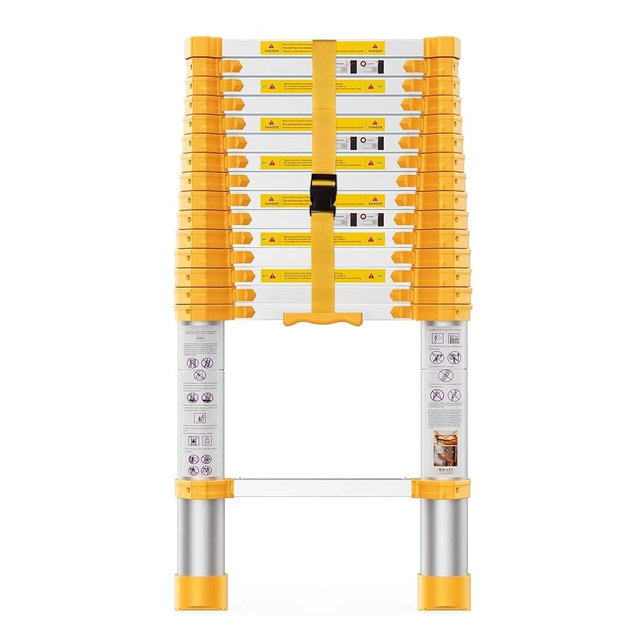 Telescoping Ladder, 15.5FT Aluminum Collapsible Ladder w/Non-Slip Feet, Telescopic Extension Extendable Ladder Heavy Duty RV Collapsible Ladder for Household, Outdoor Work 330 lbs Load