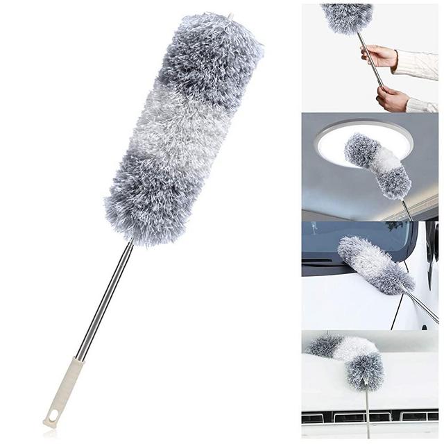 DELUX Microfiber Feather Duster Extendable Cobweb Duster with 100 inches Extra Long Pole, Bendable Head & Scratch-Resistant Hat for Cleaning Ceiling Fan, High Ceiling, Blinds, Furniture & Cars