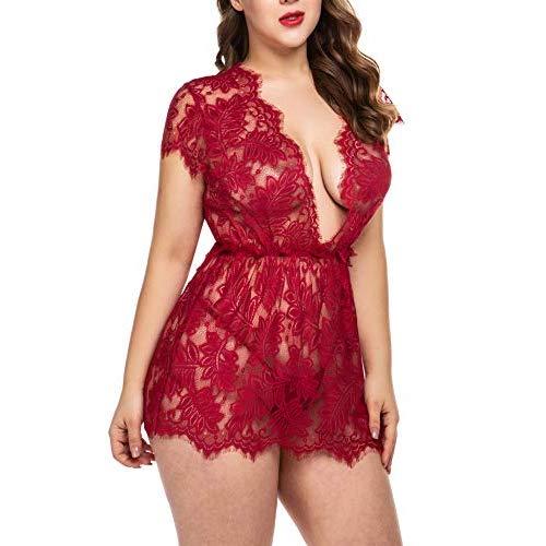 Avidlove Women Sexy Lingerie Eyelash Lace Babydoll Deep V Nightwear Mesh Sheer Chemises