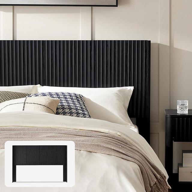 mopio Brooklyn Headboard, 62.4" Wide Headboard Only, Wood Headboard, Modern Farmhouse, Boho, Wall Mount, Fluted Panel, Wingback Design (Black Oak, Queen)
