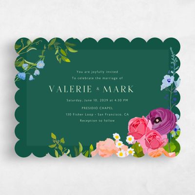 Green Scalloped Wedding Invitation - Dicha Landscape