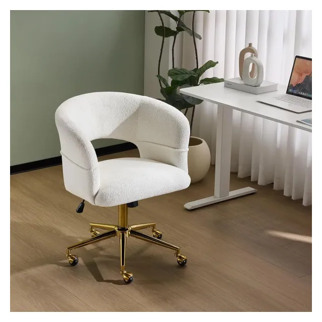 VINGLI Modern Curved Office & Vanity Desk Chair, Cute Upholstered Nail Chair with Wheels & 360 Swivel & Club & Tilting, Velvet Chenille