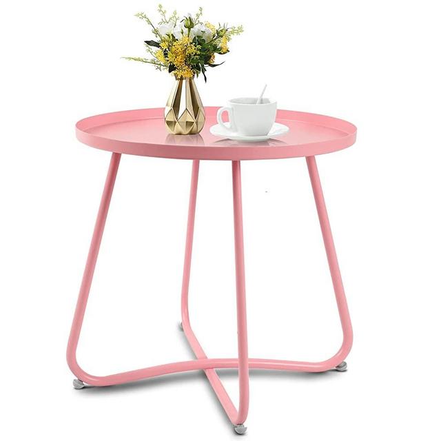 Babion Outdoor Pink Side Tables,Round Weather Resistant Steel Patio Side Table,Small End Table for Patio Yard Porch Balcony Garden,Indoor & Outdoor