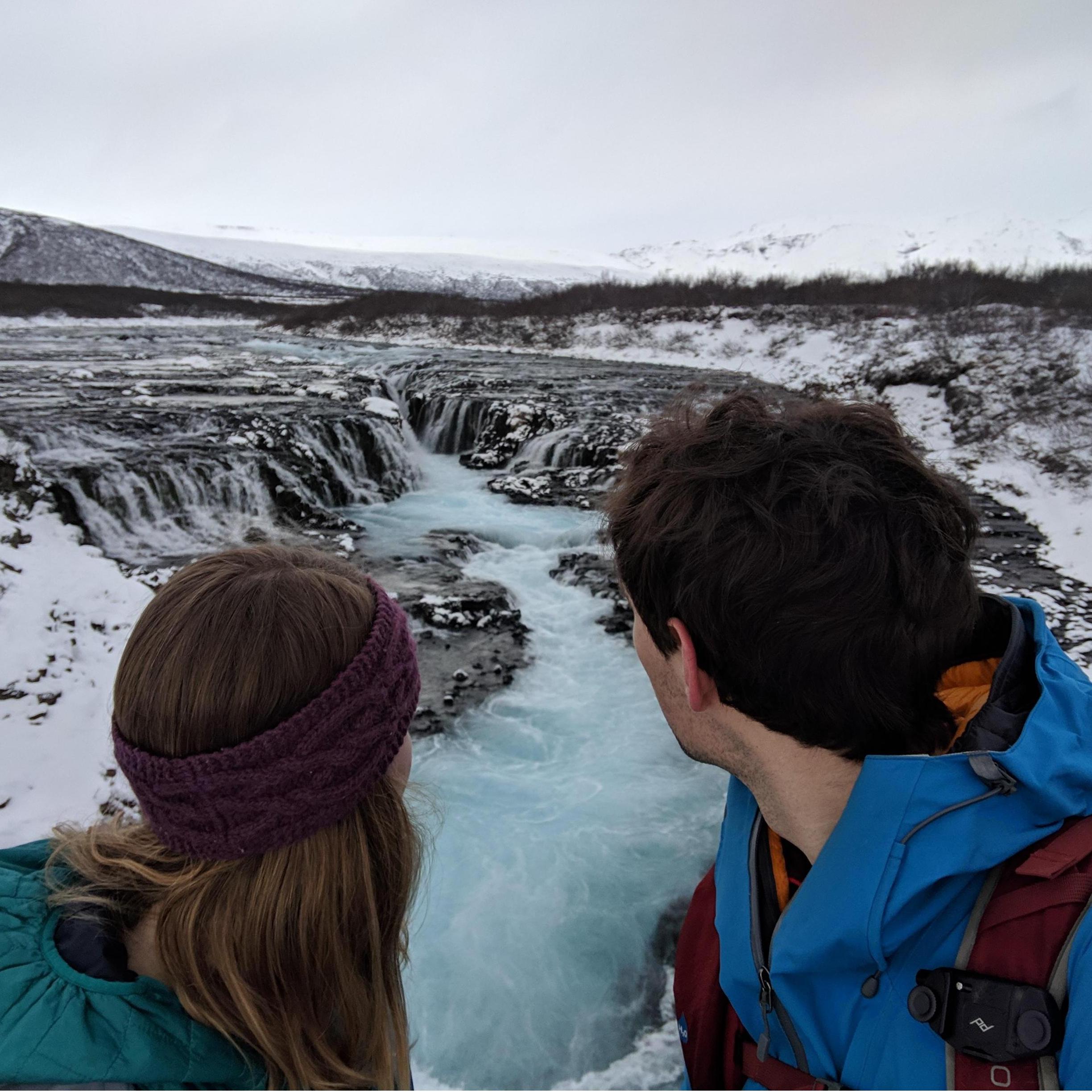 Famous blue waterfall in Iceland