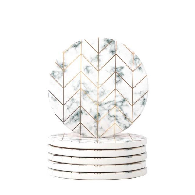 Lahome Geometric Arrow Coasters - Round Drinks Absorbent Stone Coaster Set with Ceramic Stone and Cork Base for Kinds of Mugs and Cups (6, Geometric Arrow)