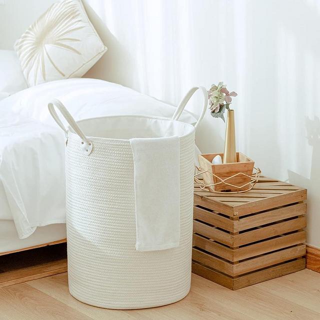 Homlikelan 72L Large Woven Laundry Basket,Blanket Basket Tall Wicker Laundry Baskets for Clothes,Toys,Pillows,Towels,Shoes,Plant Storage Basket for Bedroom,Living Room,Bathroom,Nursery White