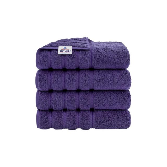 American Soft Linen 4 Pack Bath Towel Set, 100% Cotton, 27 inch by 54 inch Bath Towels for Bathroom, Purple