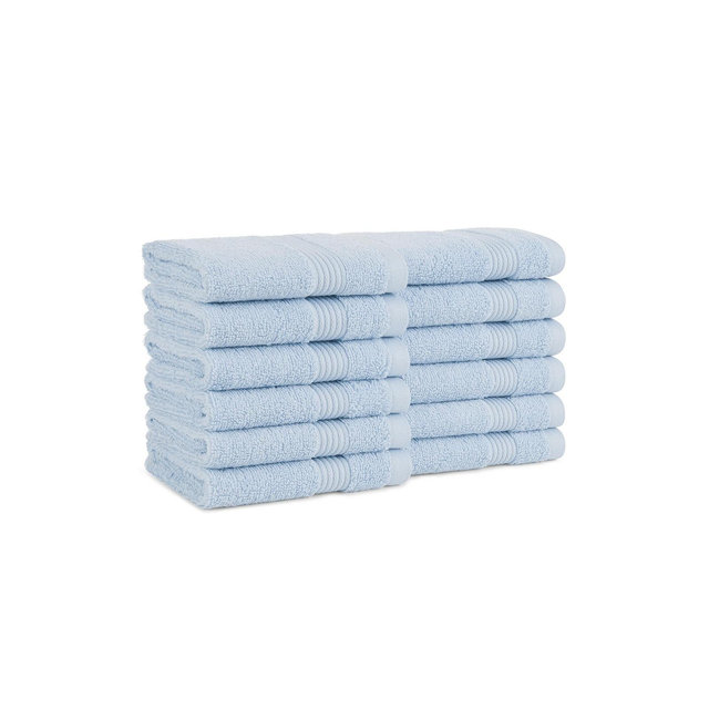 Host and Home Washcloths (12 Pack), Solid Color Options, 13x13 in, Double Stitched Edges, 600 GSM, Soft Ringspun Cotton, Stylish Striped Dobby Border
