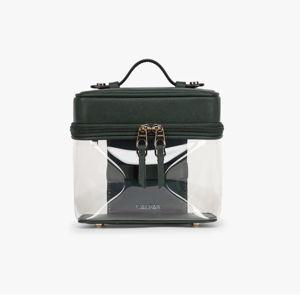 Clear Train Case with Top Compartment in Emerald