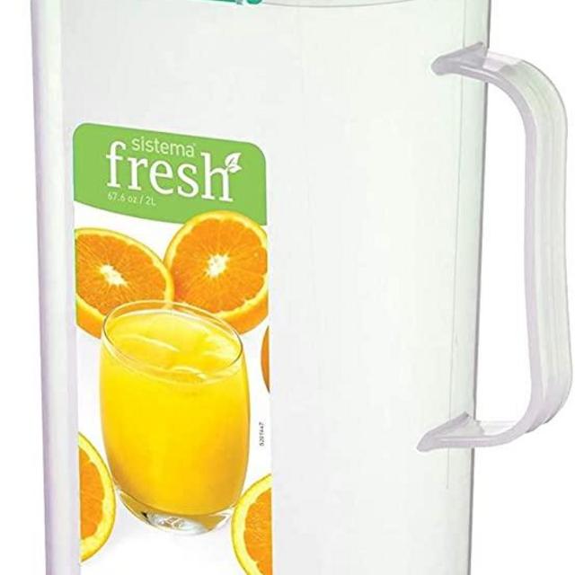 Sistema Fresh Collection Square Juice Jug, 67.63 oz/8.45 Cup, Clear/Robin Egg Blue