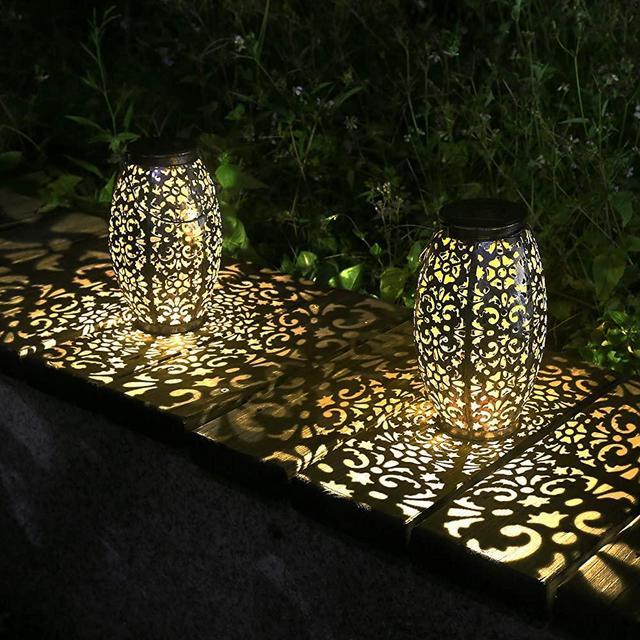 Kaixoxin 2 Pack Solar Lantern Lights for Hanging or Table Outdoor Solar Light for Patio Courtyard Garden (Silver-2pack)