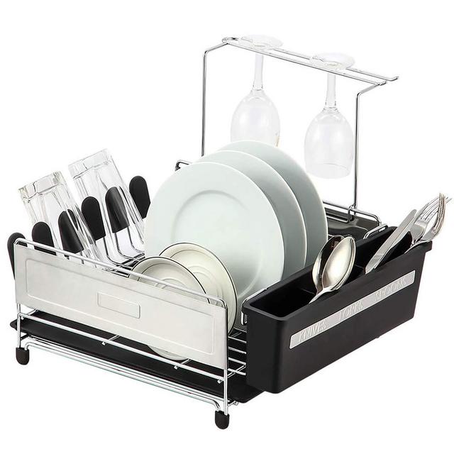 Home Basics Stainless Steel Frame Dish Rack and Drain Board, Large