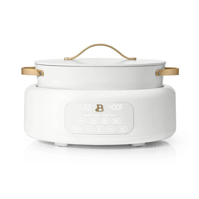 B- 10-in-1 6Qt Electric Multi-Cooker Slow Cooker, Rice Cooker, Steamer & More | Touch Control, Oven-Safe, Dishwasher-Safe (White Icing)