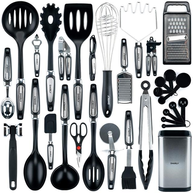 SMIRLY Silicone Kitchen Utensils Set with Holder: Silicone Cooking Utensils Set for Nonstick Cookware, Kitchen Tools Set, Silicone Utensils for Cooking Set Kitchen Set for Home Kitchen Accessories Set
