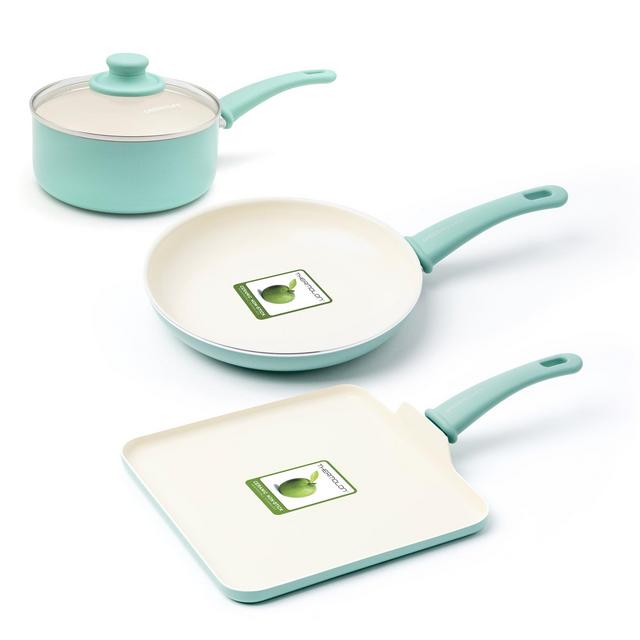 GreenLife CC000884-001 Soft Grip Absolutely Toxin-Free Healthy Ceramic Nonstick Dishwasher/Oven Safe Stay Cool Handle Cookware Set, 4-Piece, Turquoise