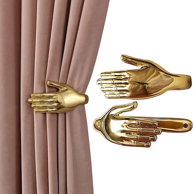 Curtain Tiebacks Brass Curtain Holdbacks, Gold Left Right Hand Curtain Hook, Villa Living Room Curtain Accessories, Personality Retro Wall Decoration, Installation Required, Zinc alloy