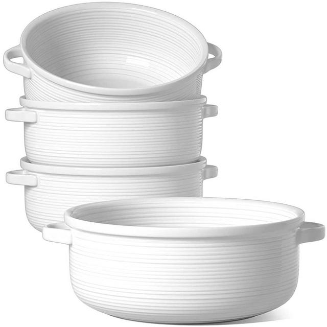 LE TAUCI Soup Bowls With Handles, 22 Ounce for Soup, chili, beef stew, Set of 4, White