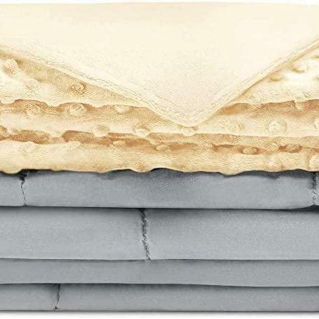 Quility Weighted Blanket for Adults - King Size, 86"x92", 20 lbs - Heavy Heating Blankets for Restlessness - Grey, Ivory Cover
