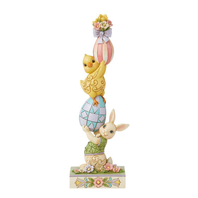 Enesco Jim Shore Heartwood Creek Bunny and Chick with Easter Eggs Stacked Figurine- Stone Resin Hand Crafted Collectible Figurines Easter Home Decor Statue, 9.06 Inch