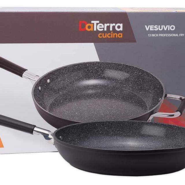 Vesuvio Ceramic Coated Nonstick Frying Pan, 13 Inch | Heat Resistant Silicone Handle | Durable, High Heat Aluminum Base with No PTFE, PFOA, Lead or Cadmium | Oven & Dishwasher Safe | Made In Italy