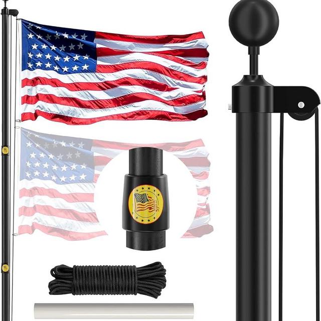 IIOPE Flag Pole for Outside in Ground -20FT Heavy Duty Aluminum Sectional Residential Flagpole Kit - Resist Strong Wind Reinforced Ring Design, USA Flag, White Gloves, Black Ball, Aluminum Clips