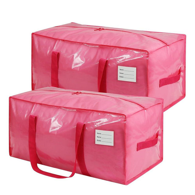 VTSVTS 2 Pack Extra Heavy Duty Large Moving Bags with Comfortable Handle & Strong Zipper,Storage Totes for Space Saving Moving Storage College Supplies Alternative to Moving Box,Pink