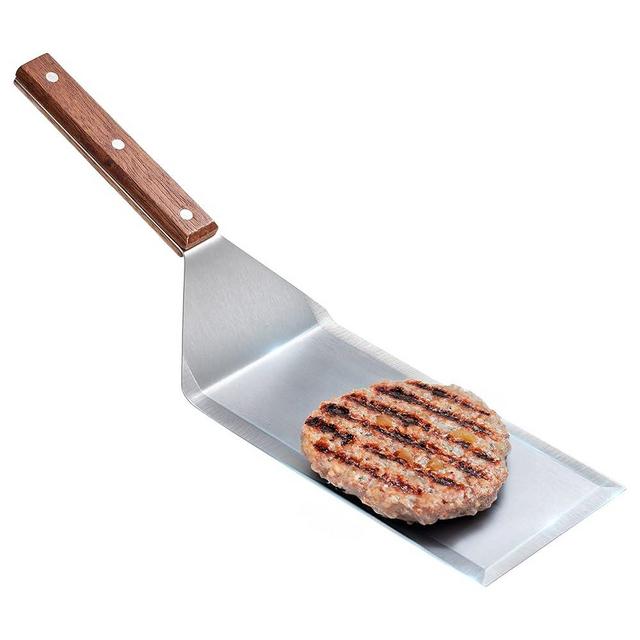 LUSHIG Stainless Steel Spatula with Wooden Handle, 8 Inch Metal Spatula for Cast Iron Skillet, Kitchen Scraper Spatula with Beveled Edges, Food Flipper for Grilling, Cooking, BBQ Grill Flat Top