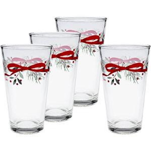 Holly Berry Christmas Garland 16 oz. Cooler Glass - Set of 4