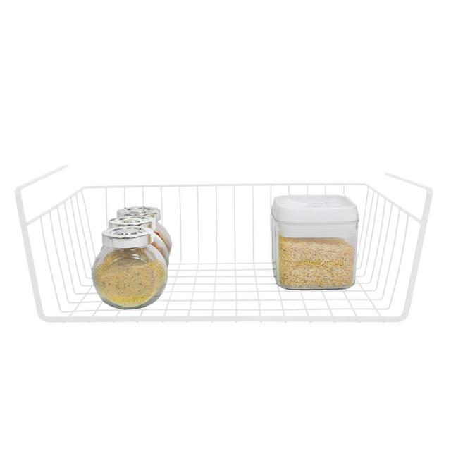 Smart Design Undershelf Storage Basket - Medium - Snug Fit Arms - Steel Metal Wire - Rust Resistant Finish - Cabinet, Pantry, Shelf Organization - Kitchen (16 x 5.5 Inch) [White]