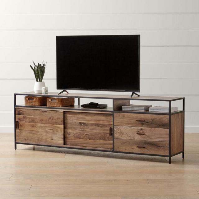 Knox Black 90" Industrial Media Console - Crate & Barrel