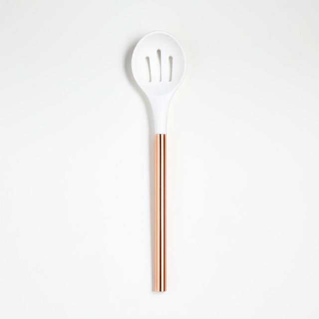 Ada White Silicone Slotted Spoon with Copper Handle
