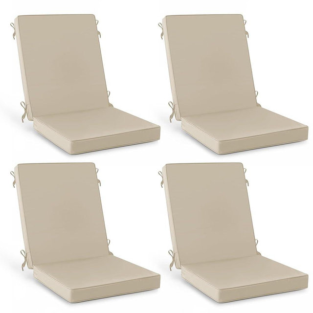 Summsun Outdoor Dining Chair Cushions 4 Pack, Water Resistant High Back Patio Seat Cushion Set with Ties, Removable Covers, Non-Slip Bottom for Garden Lawn Patio Furniture, 44 x 20 Inch, Cream