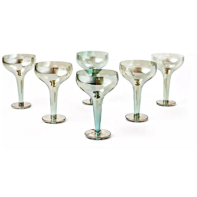 Blue Rose Polish Pottery 5oz. Baltic Green/Grey Iridescent Champagne Coupe - Set of 6