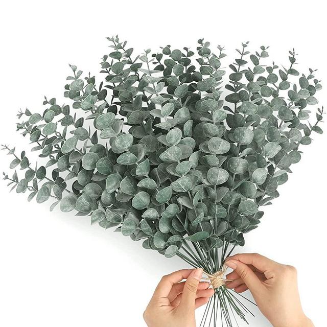 FUNARTY 30pcs Artificial Eucalyptus Stems 18in Faux Eucalyptus Leaves Stems Fake Eucalyptus Branches for Wedding Bouquet Home Decor