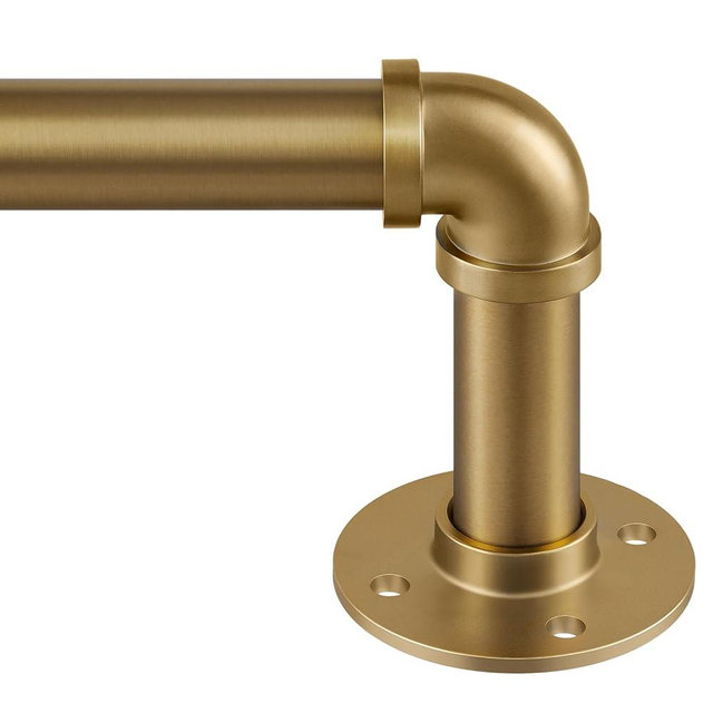 Zeerobee Curtain Rods for Windows 48 to 84, 1 Inch Industrial Wrap Around Warm Gold Curtain Rod, Indoor/Outdoor Room Divider Adjustable Drapery Pole, 48"-86"