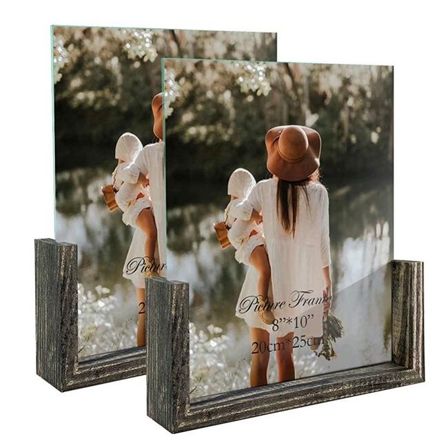 8x10 Picture Frame Set of 2, Rustic Photo Frames Made of Brown Wood Base and Glass Covers for Tabletop Decoration