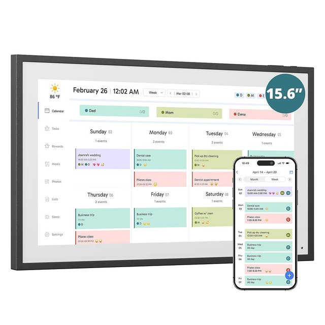 Digital Calender 15.6 Inch Smart Wall Calender, Touchscreen Electronic Calender Planner for 2025 Family Chore Chart Rewards and Schedules, Interactive Display, APP Access, Wall Mount or Stand
