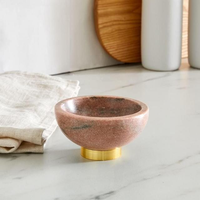 Marble Kitchen Serveware, Dip Bowl, Pink, Marble Brass, Individual