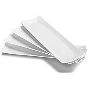Lifver 10-inch Porcelain Serving Platter/Rectangular Plates, Natural White, Set of 4