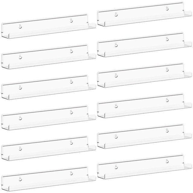 Lifewit Floating Shelves for Vinyl Record, 12 Pack 12" Clear Acrylic Wall Shelf Room Decor for Book/Photo/Picture/Makeup Display in Bedroom, Living Room, Bathroom Storage and Organization