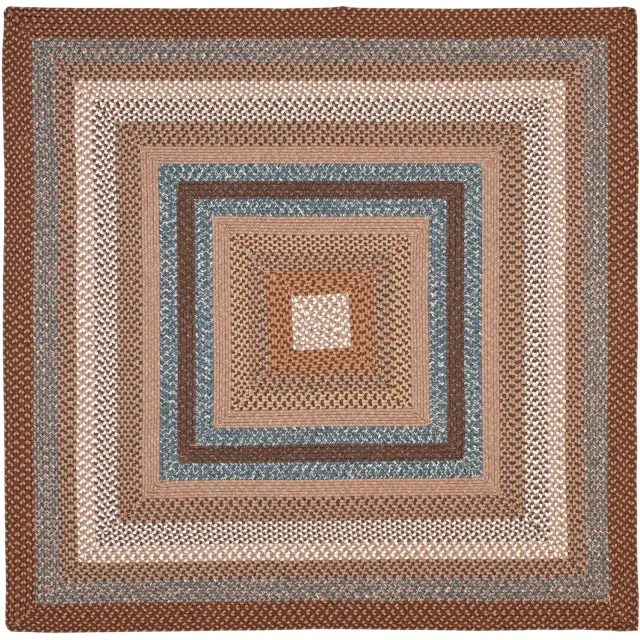 Braided BRD313 Machine Washable UV & Stain Resistant Non-Shedding Hand Woven Indoor Area Rug - Brown/Multi - 8'x8' - Safavieh