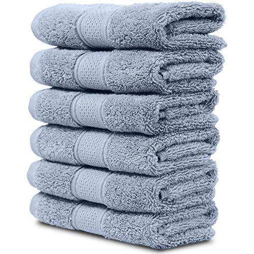 Maura 6 Piece Washcloths Set 13x13 inches Premium Quality Turkish Towels. Super Soft, Thick, Plush and Highly Absorbent. Includes 6 Pieces of Washcloth (Washcloth - Set of 6, Serenity Blue)