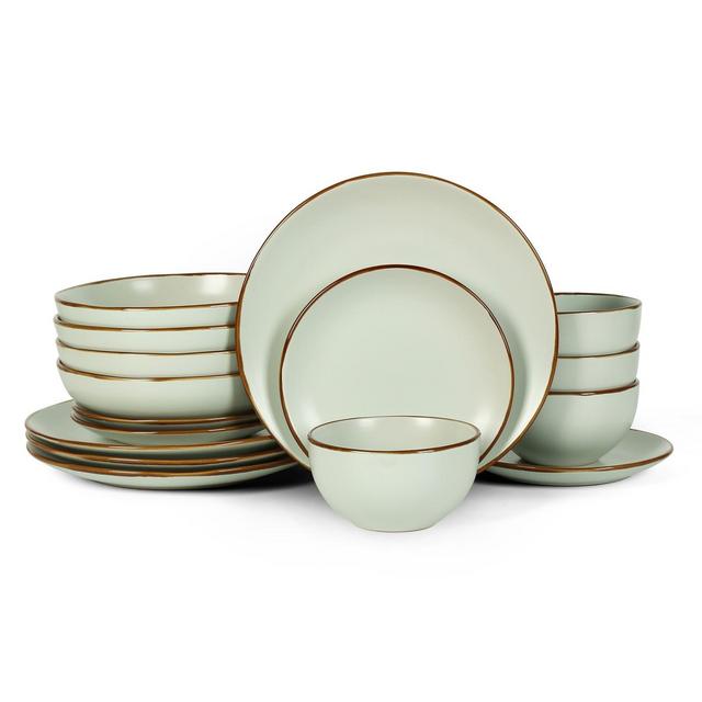 Stone Lain Brasa 16-Piece Stoneware Dinnerware Set, Service for 4, Light Green
