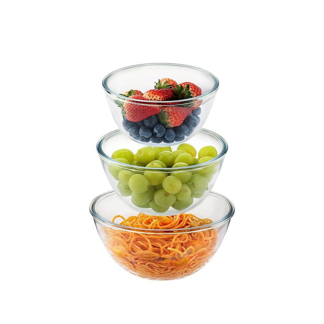 Cuiselect 3pc Glass Mixing Bowls Sets (1.64QT, 1.16QT, 0.85QT), Nesting Mixing Bowls for Cooking Prep, Baking, Storage, Large Salad Bowls Sets-Dishwasher Microwave Freezer Safe