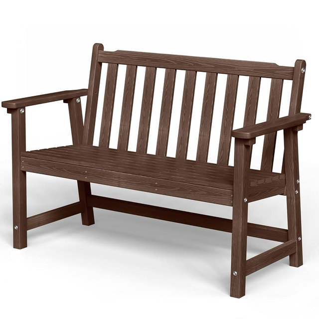 SUUNYN Outdoor Bench, 2-Person HDPE Garden Bench, All Weather Poly Patio Bench for Outdoors, Garden, Backyard, Porch and Park, 550 lbs Weight Capacity, Brown