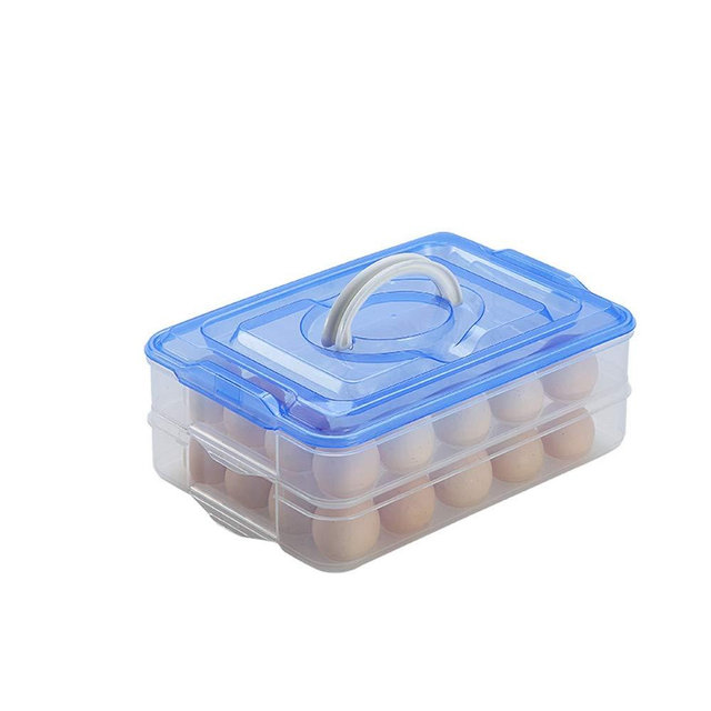 TIAN CHEN Deviled Egg Tray with Lid, 2-Layer, Food Storage Container with Handle, Egg Holder for Refrigerator, large, 40 eggs (Blue)