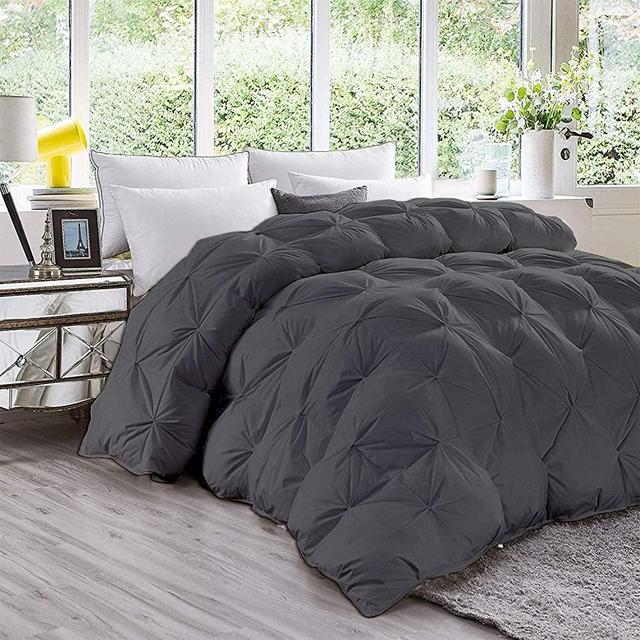 Luxury Pinch Pleated Comforter 3-Piece Pinch Pleated Comforter Set - 400 GSM, Premium Hotel Quality Dark Grey Solid Oversized Super King Size (120"x98") Inches,100% Egyptian Cotton 800 Thread Count