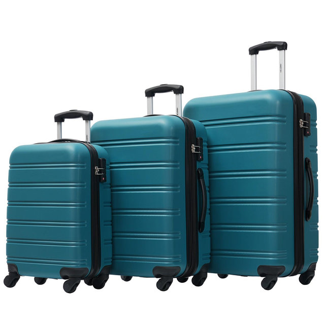 3 PCS Luggage Set, Hardside Spinner Suitcase with TSA Lock , Antique Blue Green-ModernLuxe